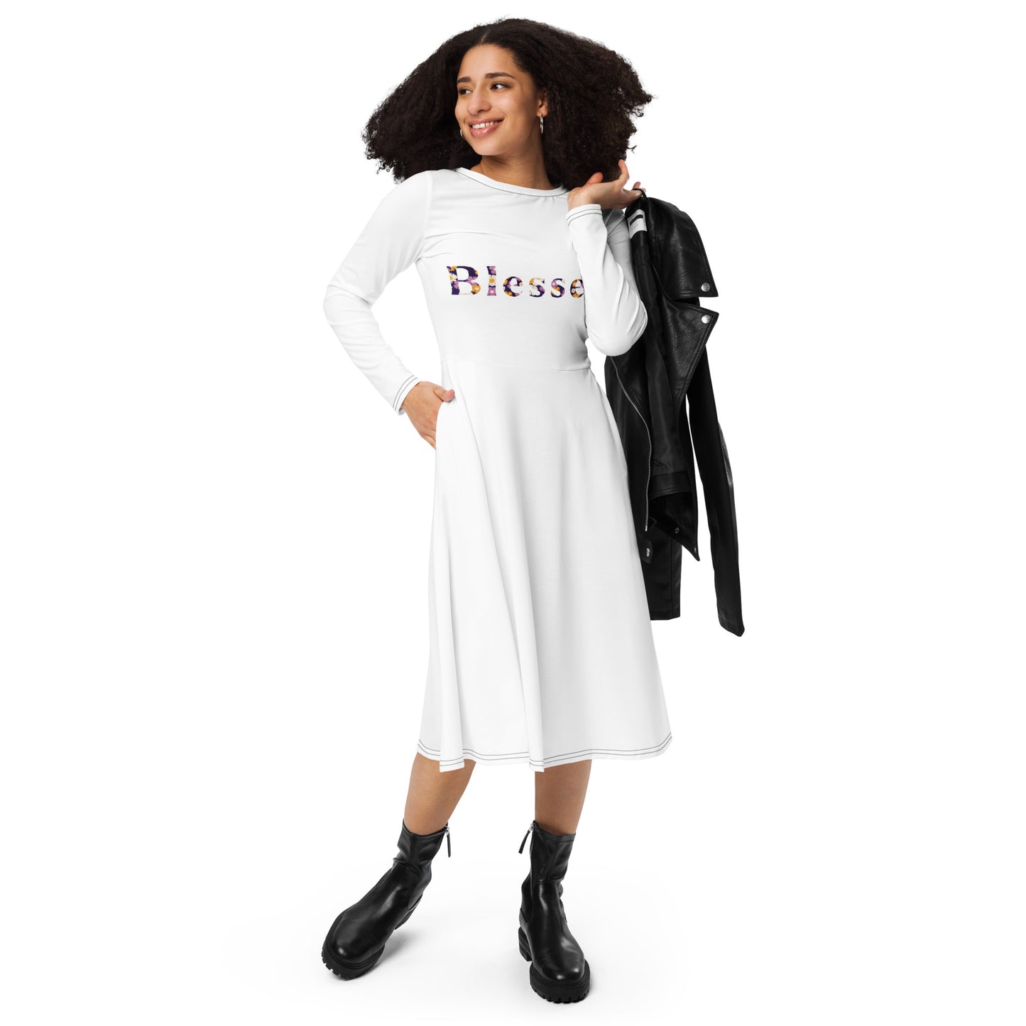 Blessed long sleeve midi dress