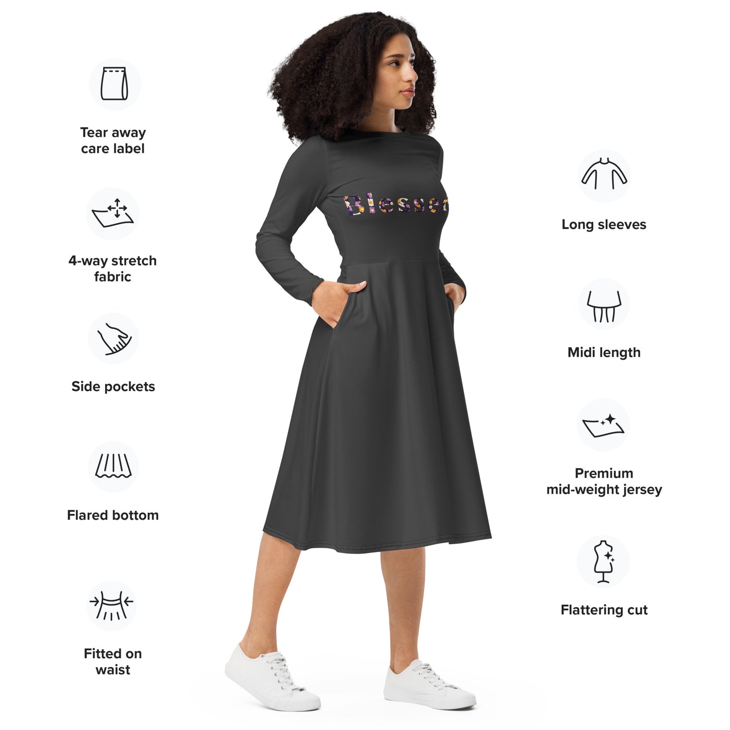 Blessed long sleeve midi dress