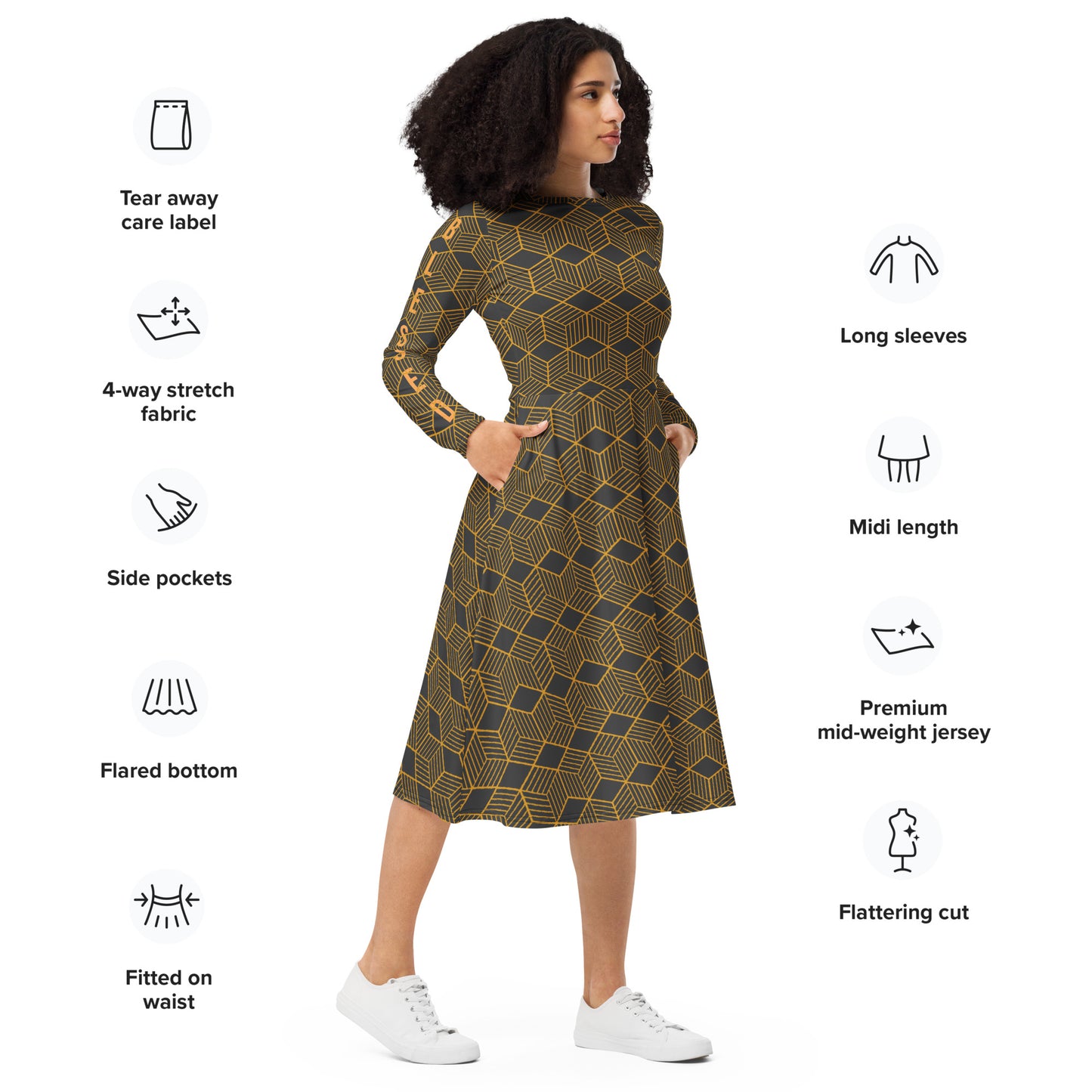 Blessed long sleeve midi dress